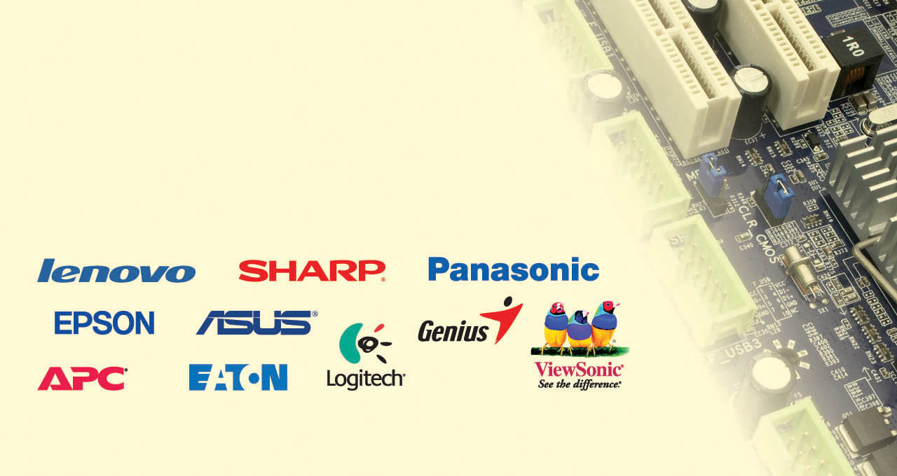 Lenovo, SHARP, Panasonic, Epson, ASUS, Genius, Logitech, APC, EATON, ViewSonic